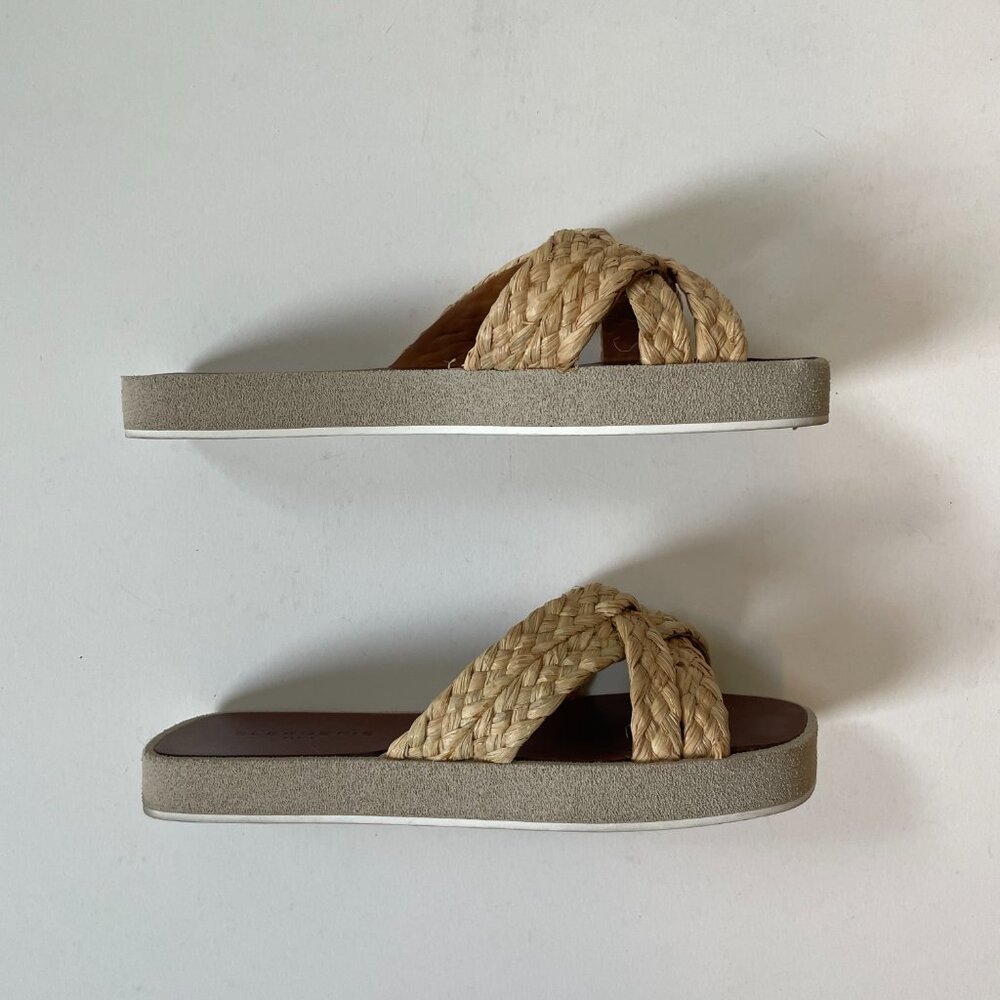 Robert Clergerie Gael Raffia Flatform Sandals Size 38 Boho Slip-On - Picture 3 of 3